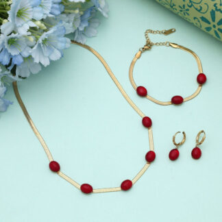 Maroon Color Anti Tarnish Necklace Set With Rich Traditional Ethnic Charm - Maroon