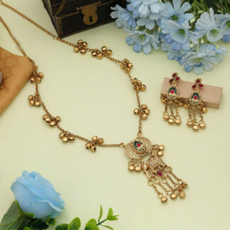Rani & Green Color Matte Gold Necklace Set Stylish Traditional Party Wear Jewelry - Rani & Green