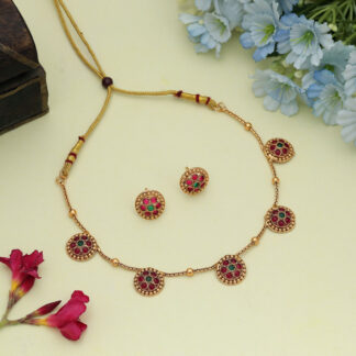 Royal Rani & Green Color Gold Plated Necklace Set With Traditional Finish - Rani & Green