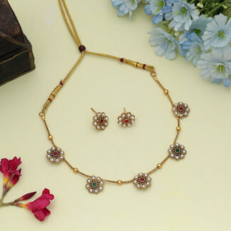 Classic Rani & Green Color Gold Plated Necklace Set For Festive Occasions - Rani & Green