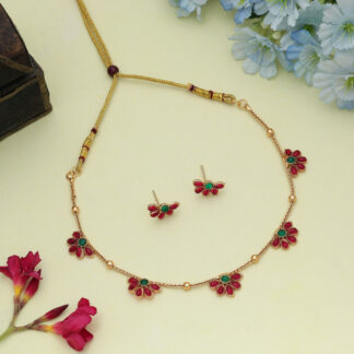 Graceful Rani & Green Color Gold Plated Necklace Set Elegant Ethnic Design - Rani & Green