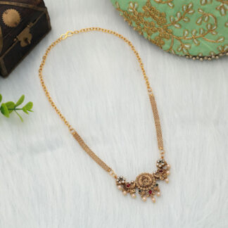 Royal Rani & Green Color Choker Temple Necklace With Antique Bridal Ethnic Design - Rani & Green
