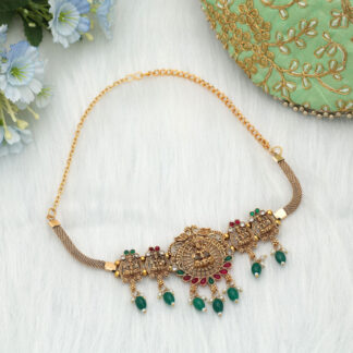 Stylish Maroon & Green Color Choker Temple Necklace For Cultural Bridal Occasion Collection - Maroon & Green