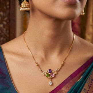 Elegant Multi Color Glass Stone Party Wear Fashion Necklace Design - Multi