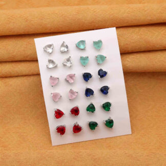 Multi Color 12 Pairs Elegant American Diamond Stud Earrings Combo For Wedding Functions - Multi