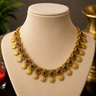 Premium antique gold floral coin fusion necklace set