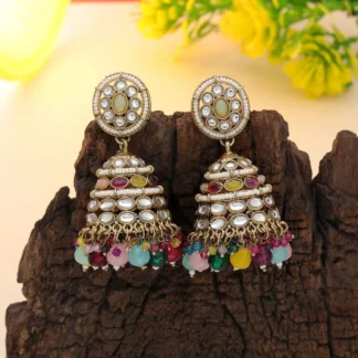 Attractive Multi Color Kundan Earrings For Wedding Styling