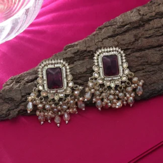 Stunning Magenta Color Kundan Earrings For Ethnic Events Wear