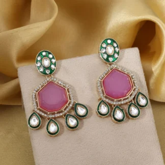 Beautiful Light Purple Color Kundan Earrings With Stone Studded Detailing For Elegant Brides